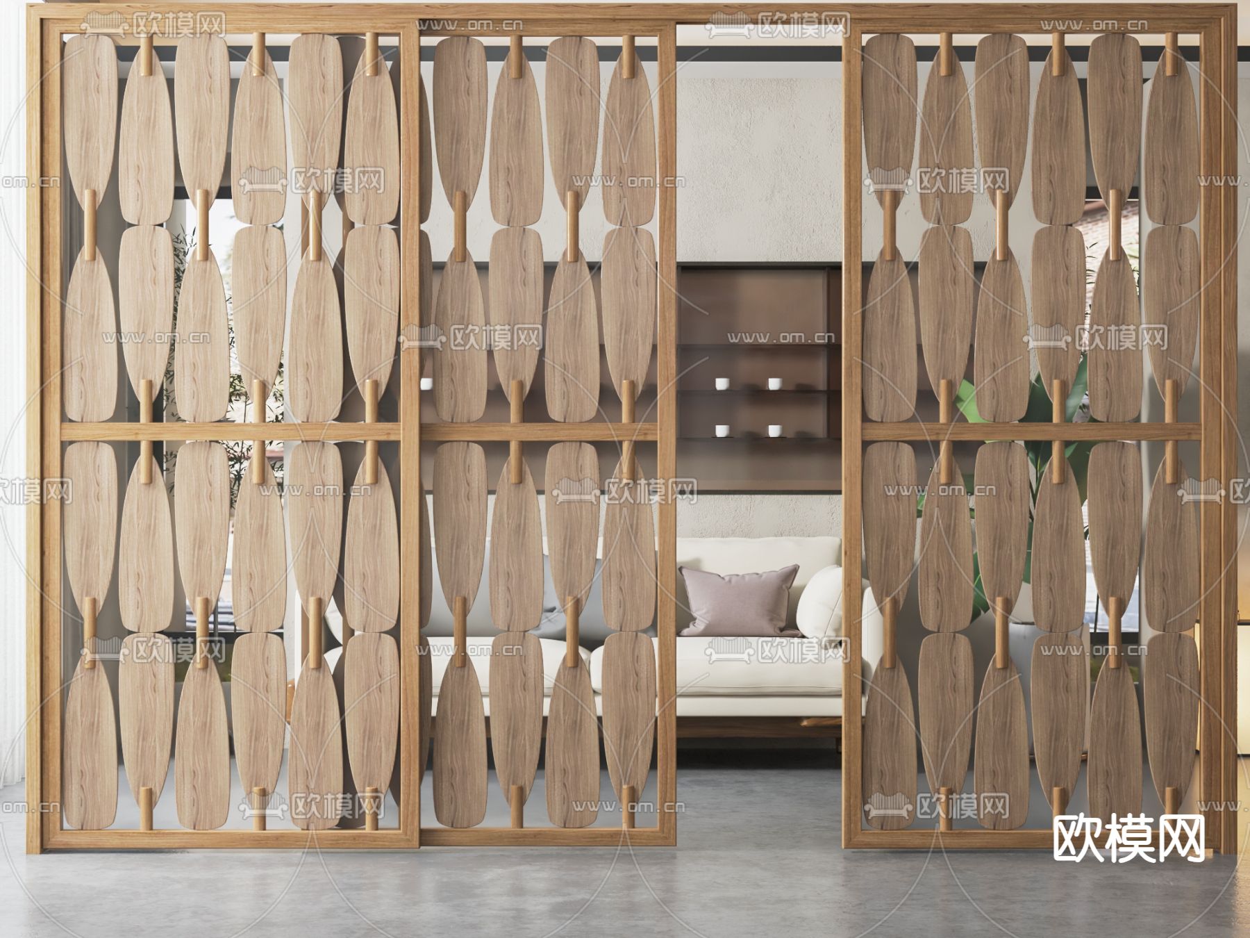 侘寂风推拉门su模型下载（渲染图1）