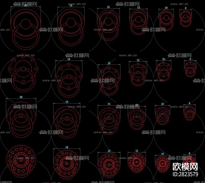 明清古典紅木家具五金銅件cad圖庫下載(渲染圖3)