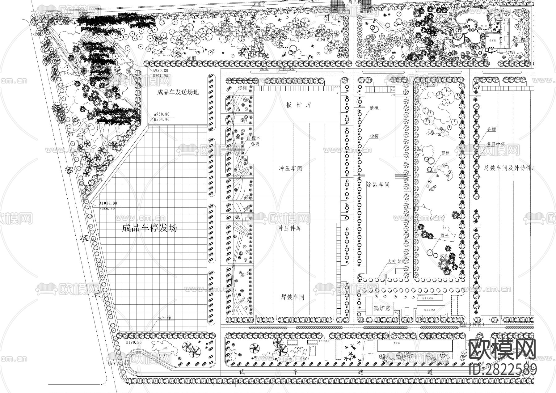 厂房植物配置cad施工图下载（渲染图2）