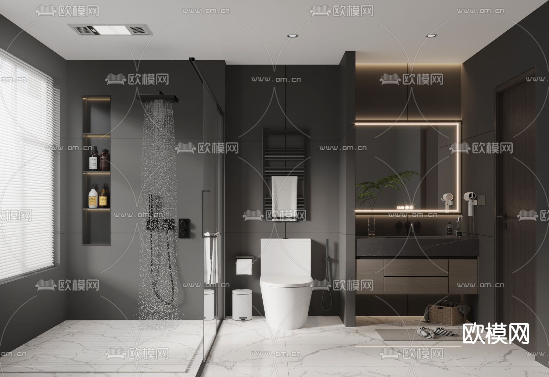 暗黑风卫生间 浴室3d模型下载