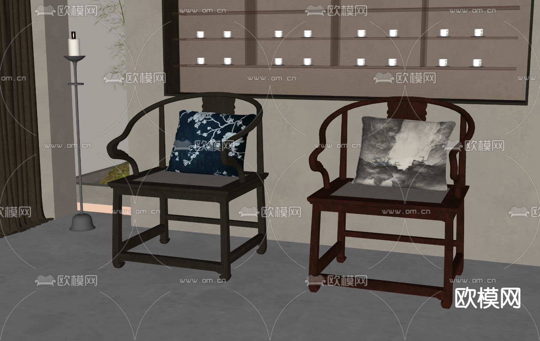 中式圈椅 单椅su模型下载（渲染图2）