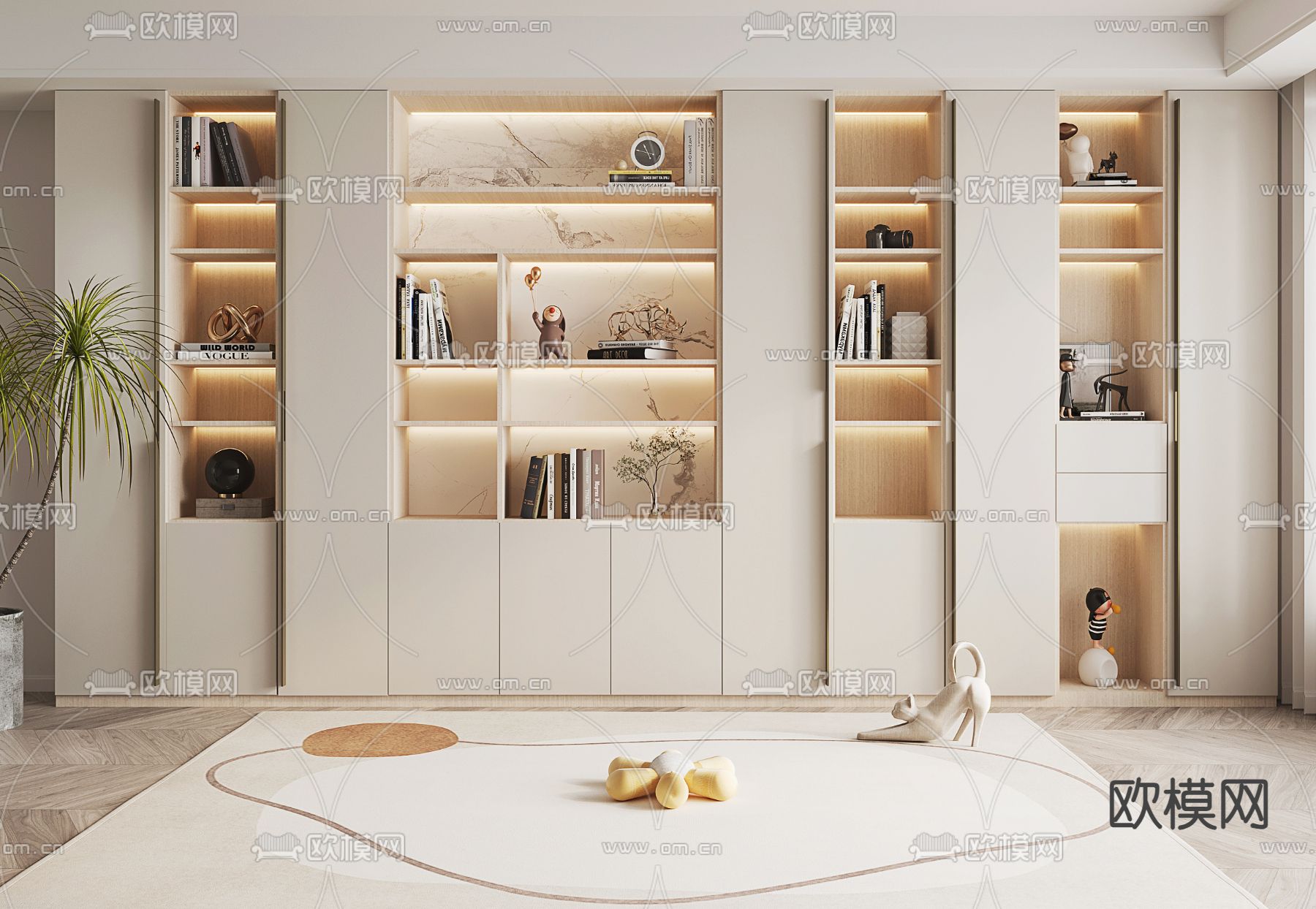 奶油风书柜 陈列柜3d模型下载