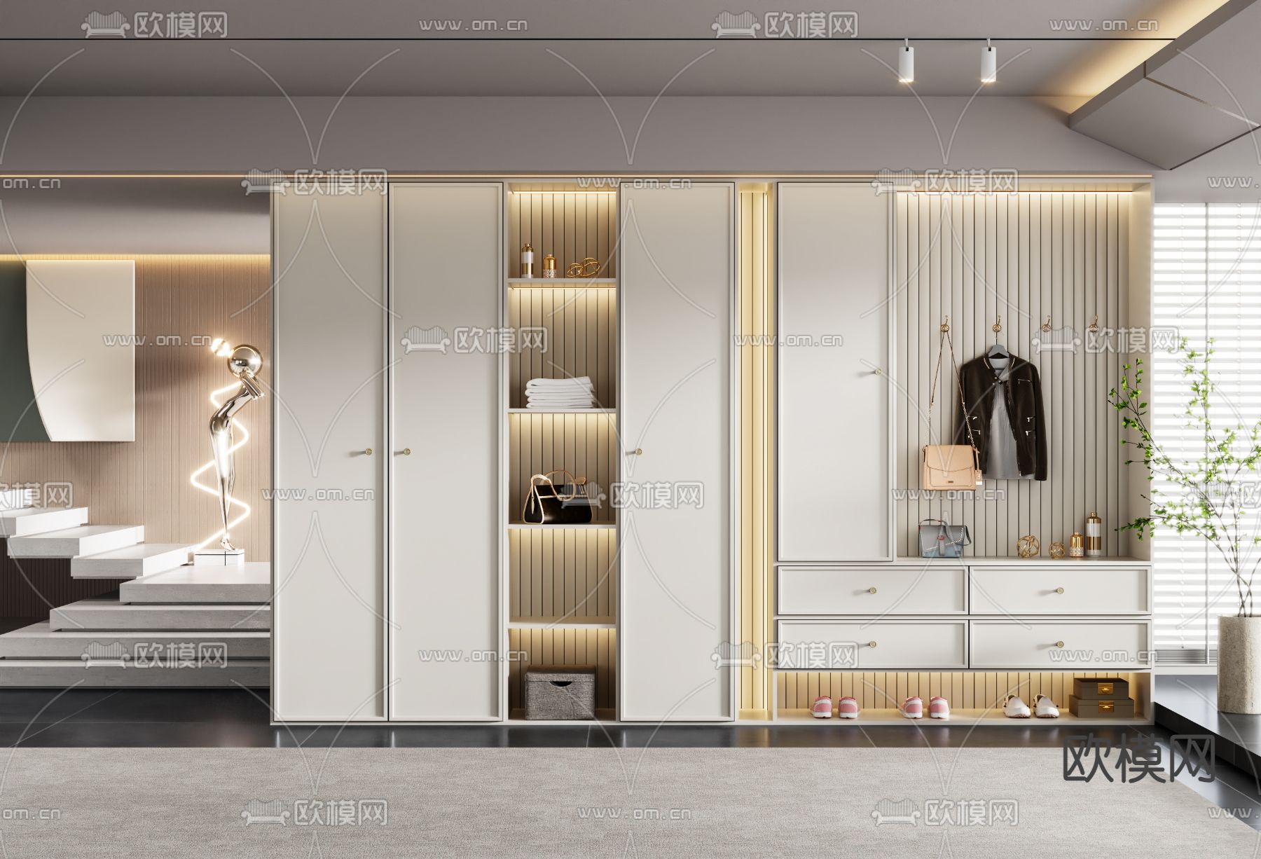 奶油风鞋柜3d模型下载