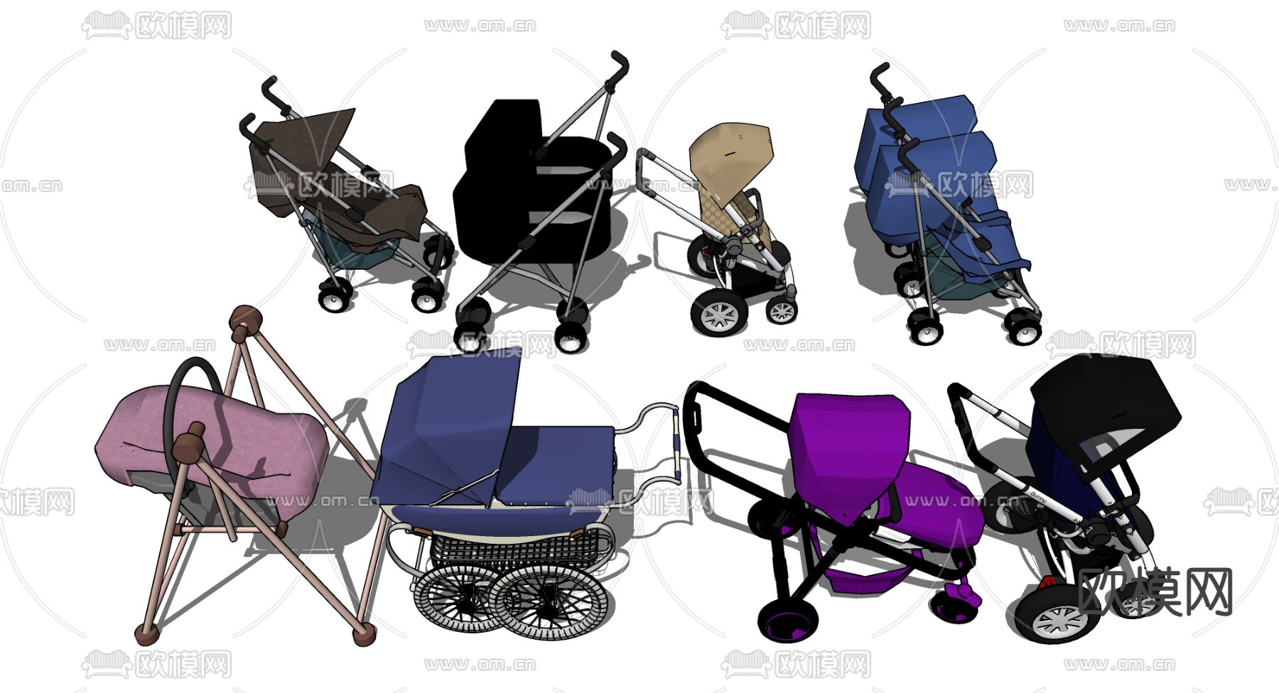 婴儿车su模型下载（渲染图1）