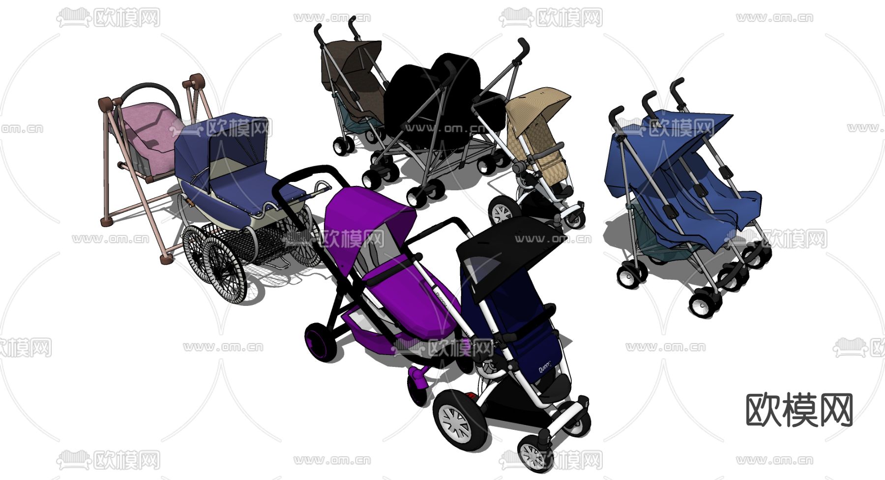 婴儿车su模型下载（渲染图2）