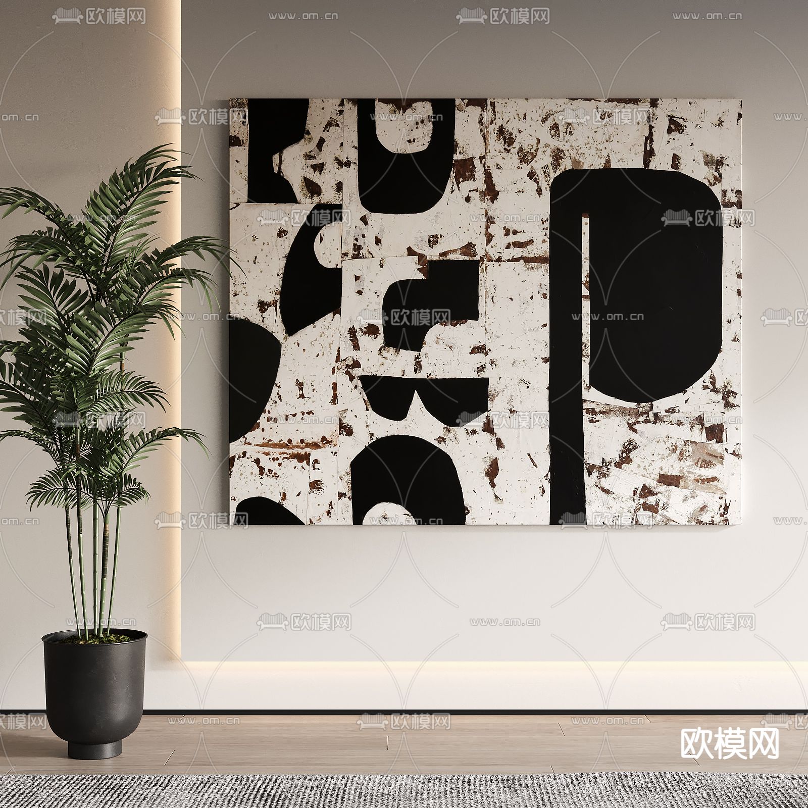 侘寂风装饰画su模型下载（渲染图1）