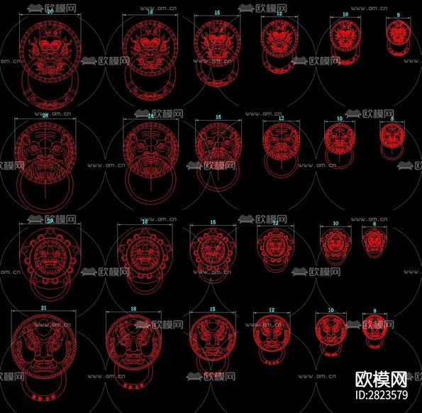 明清古典紅木家具五金銅件cad圖庫下載(渲染圖1)