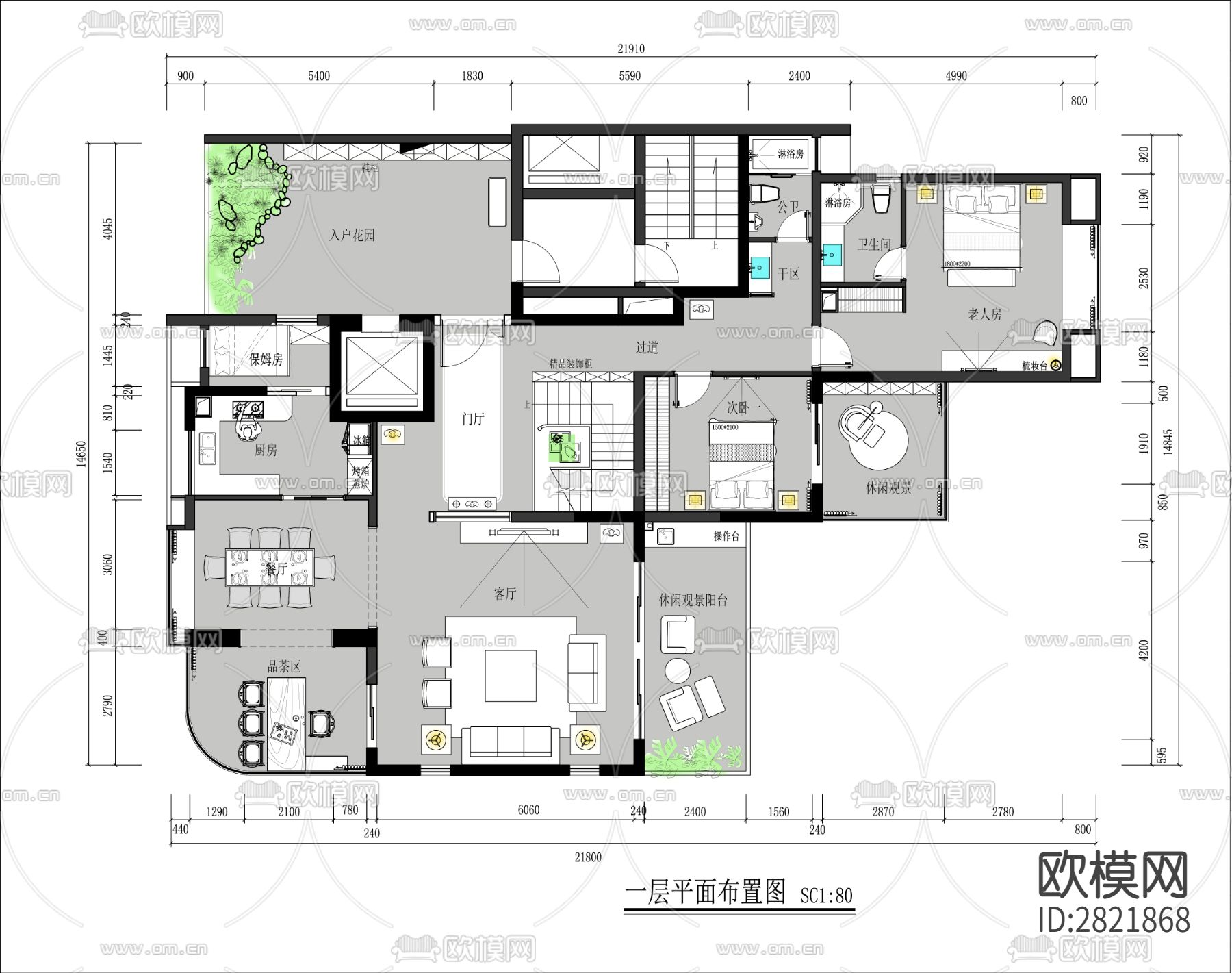 大平层复式结构平面方案图+彩图PSD文件cad施工图下载（渲染图1）