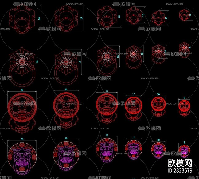 明清古典紅木家具五金銅件cad圖庫下載(渲染圖4)
