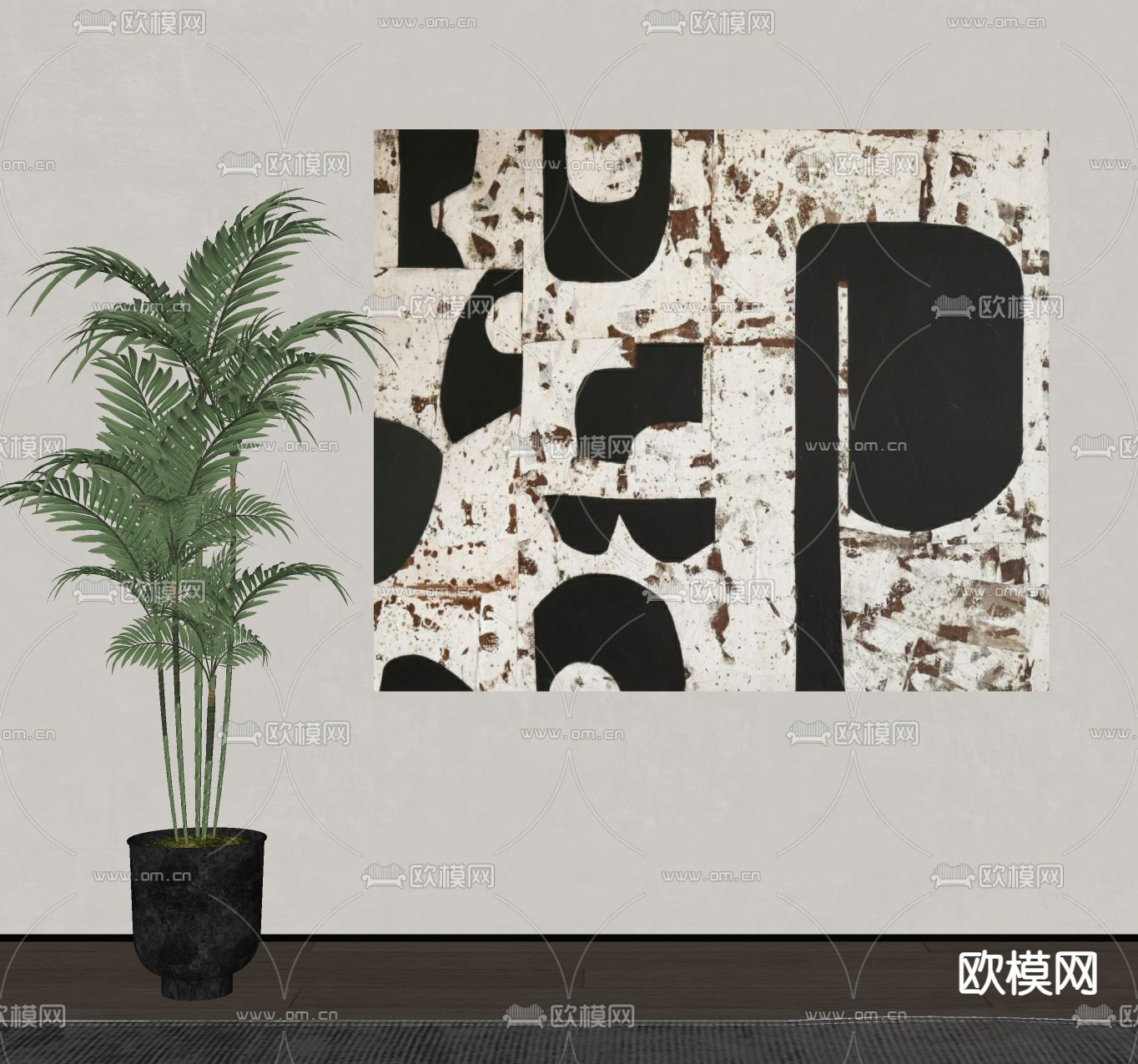 侘寂风装饰画su模型下载（渲染图2）