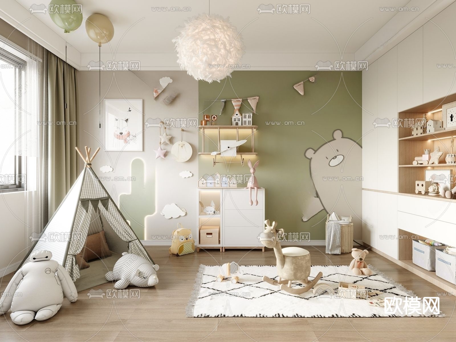 北欧儿童房 小孩房 玩具房3d模型下载