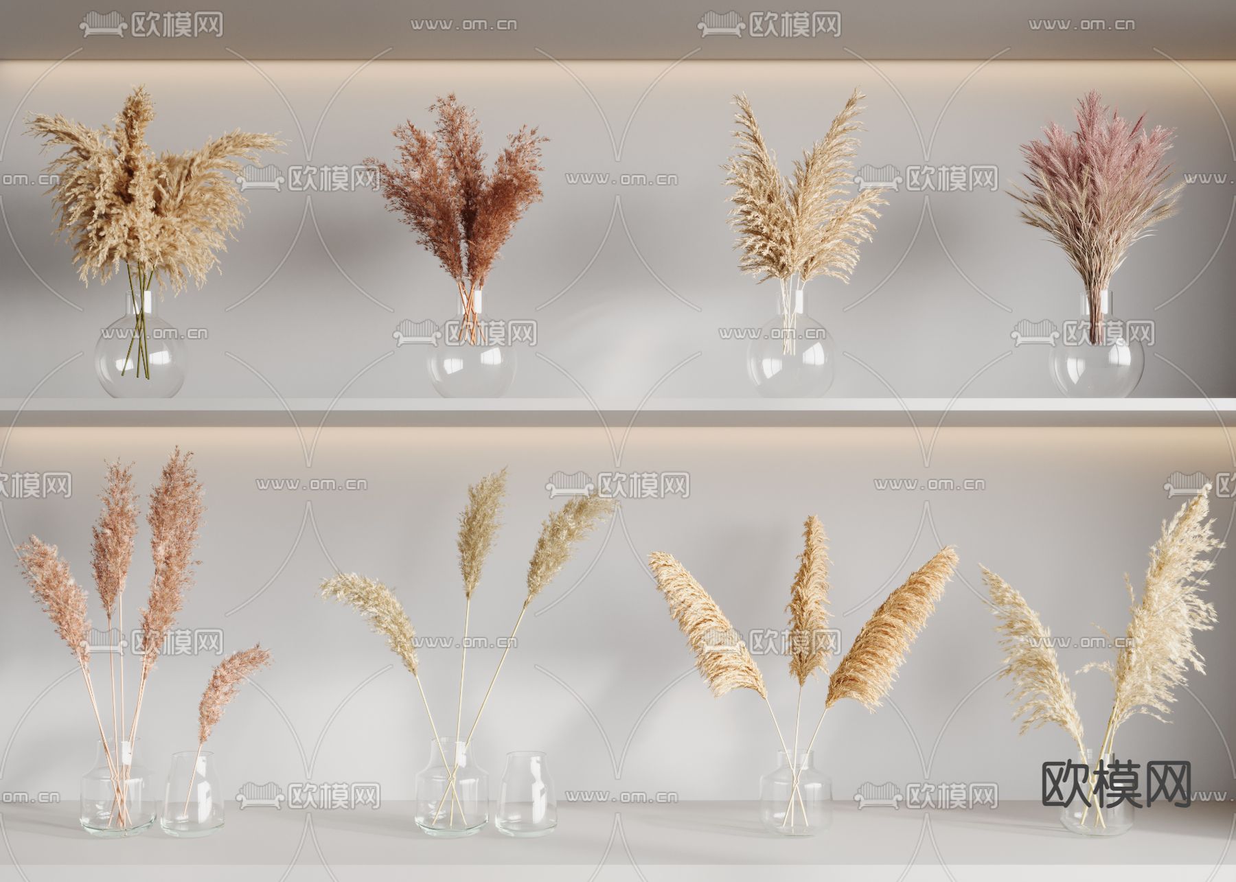 花瓶 花艺 干枝 麦穗 芦苇3d模型下载