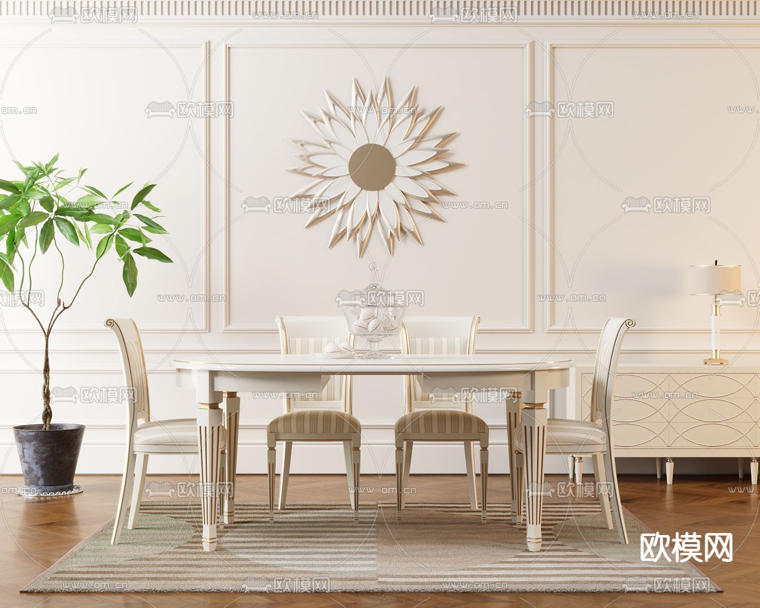 简欧餐桌椅3d模型下载