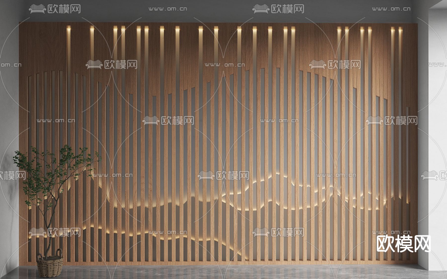 新中式格栅墙 山水背景墙su模型下载_ID14257398_sketchup模型下载-欧模网