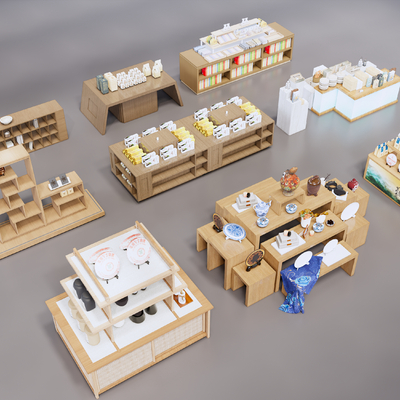 茶叶 特产店展台 展柜su模型