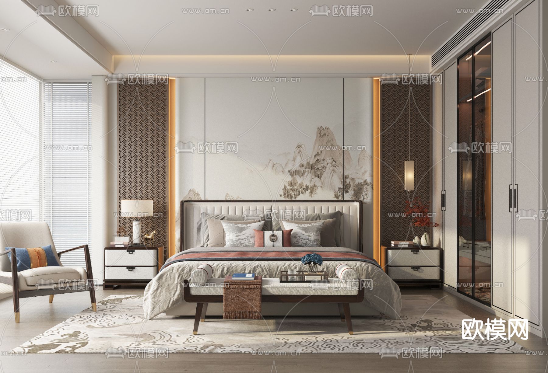新中式卧室 主卧3d模型下载