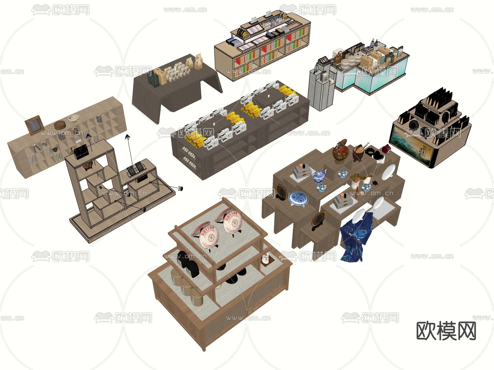 茶叶 特产店展台 展柜su模型