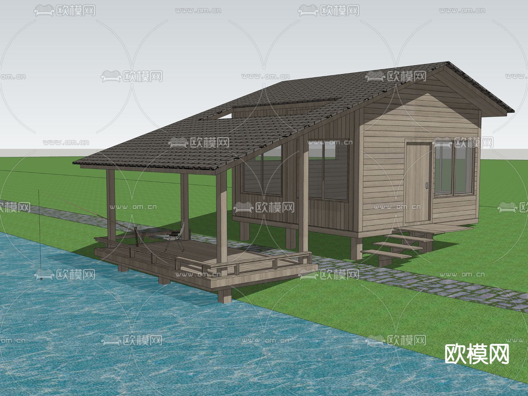 钓鱼木屋su模型下载（渲染图2）