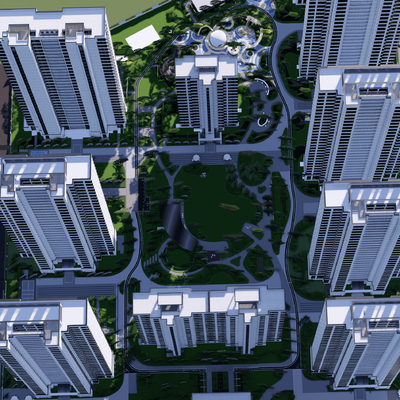  住宅区鸟瞰su模型 