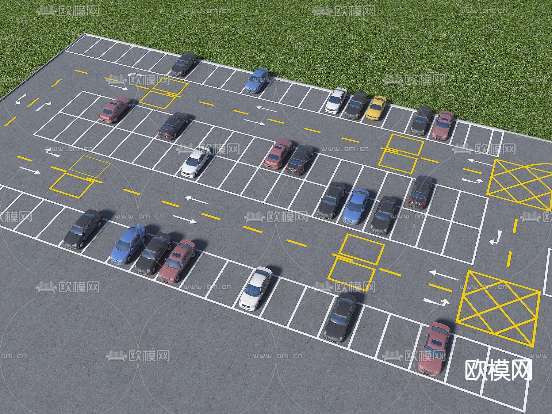 现代停车位 停车场su模型