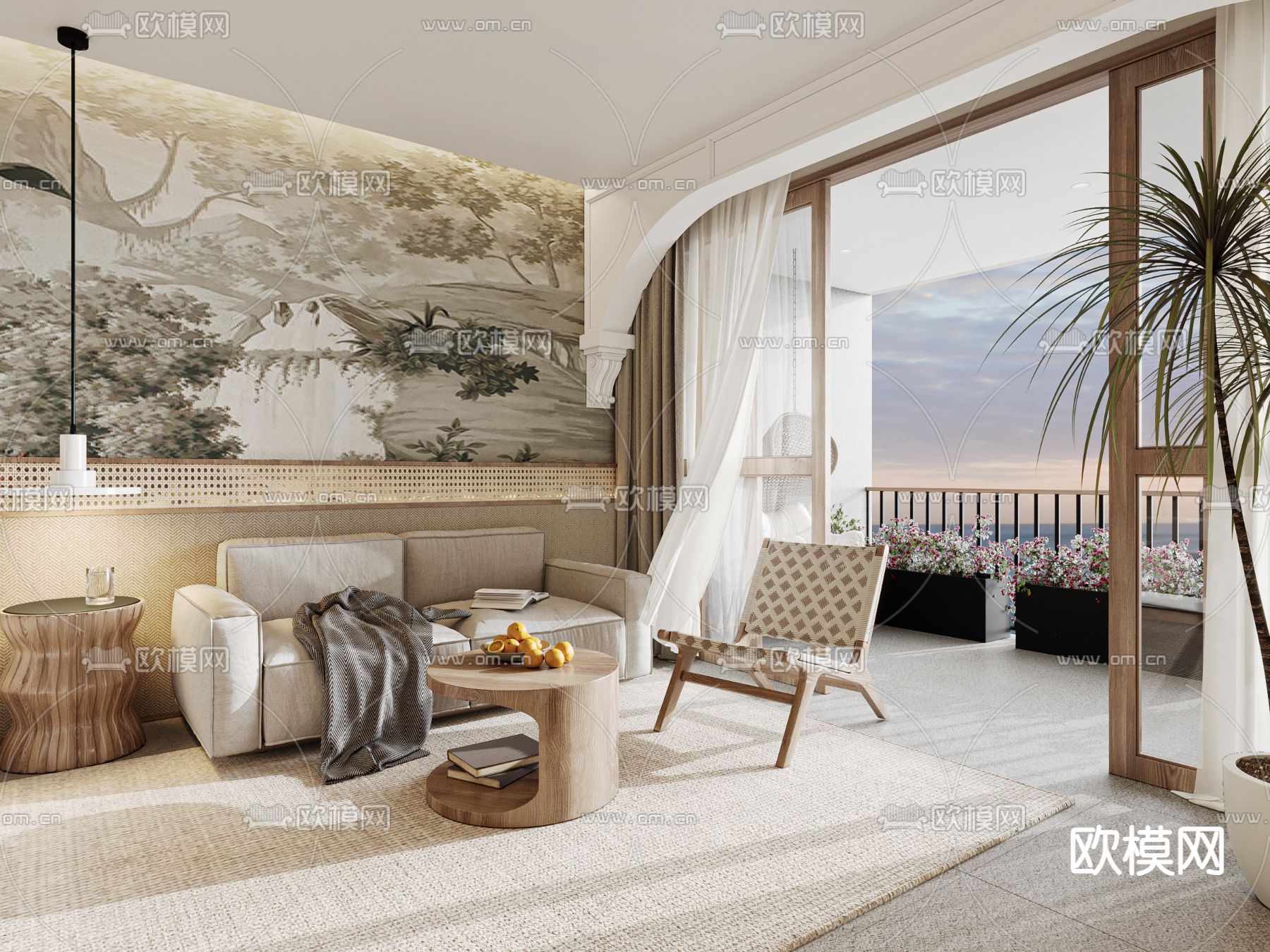 侘寂海景客房su模型下载（渲染图4）