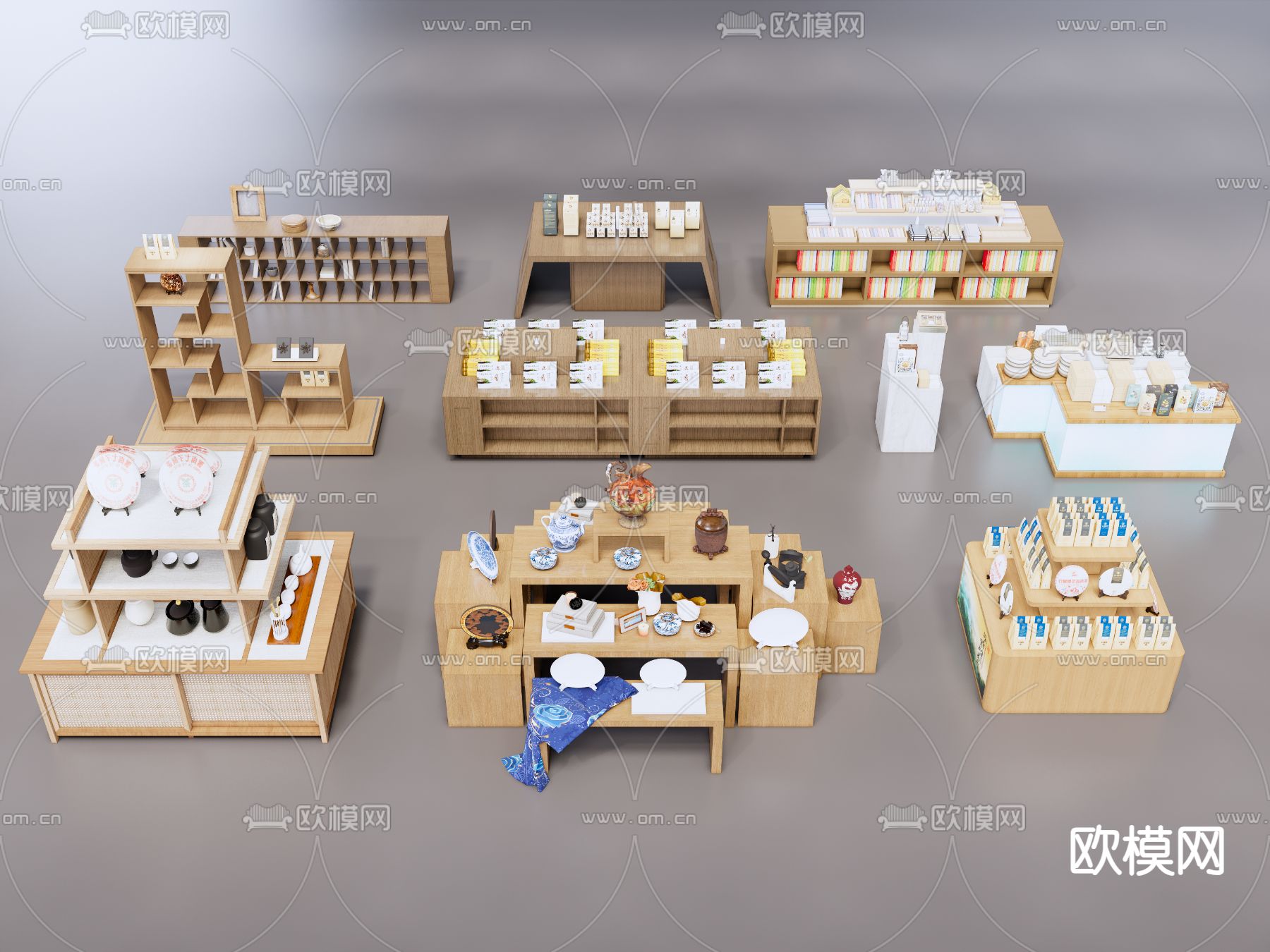 茶叶 特产店展台 展柜su模型