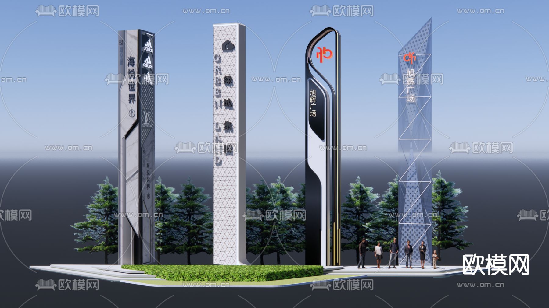 现代精神堡垒su模型下载（渲染图1）