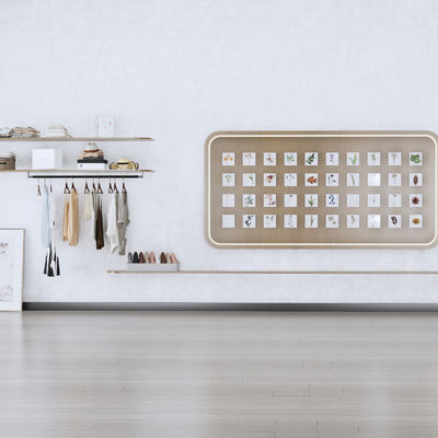 现代置物架 挂饰 衣服 衣架su模型