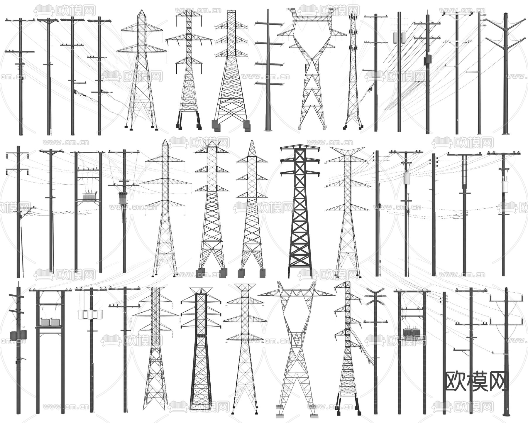 电线杆 高压电塔 高压线 电缆杆 信号塔3d模型下载