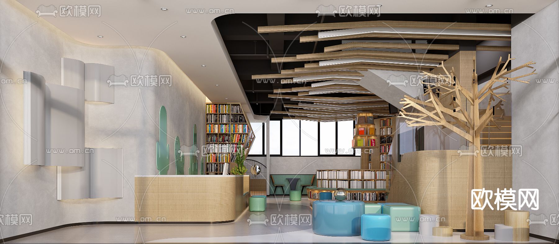 现代图书馆 书店3d模型下载（渲染图4）