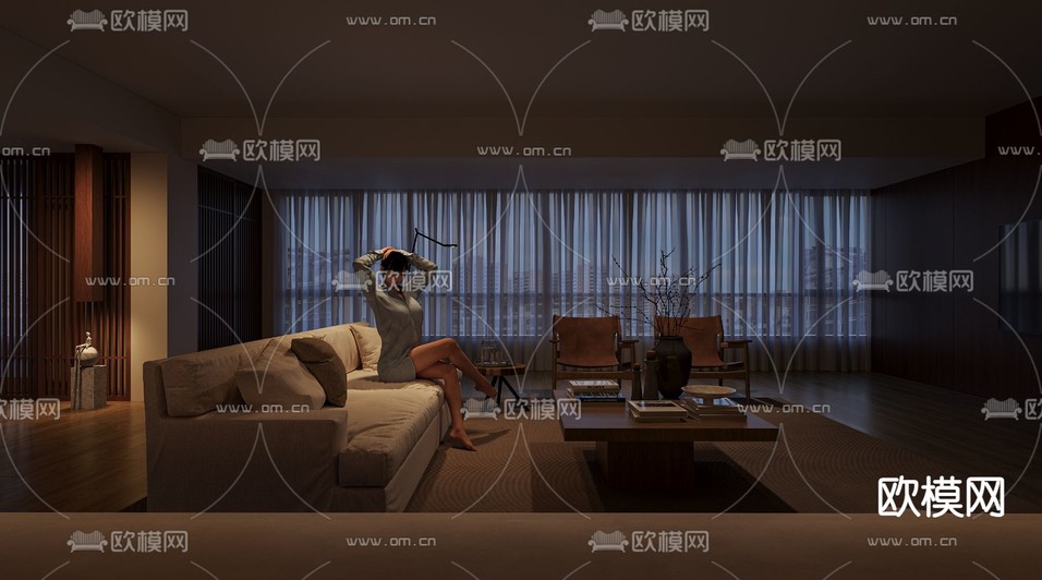 侘寂客厅3d模型下载(渲染图2)