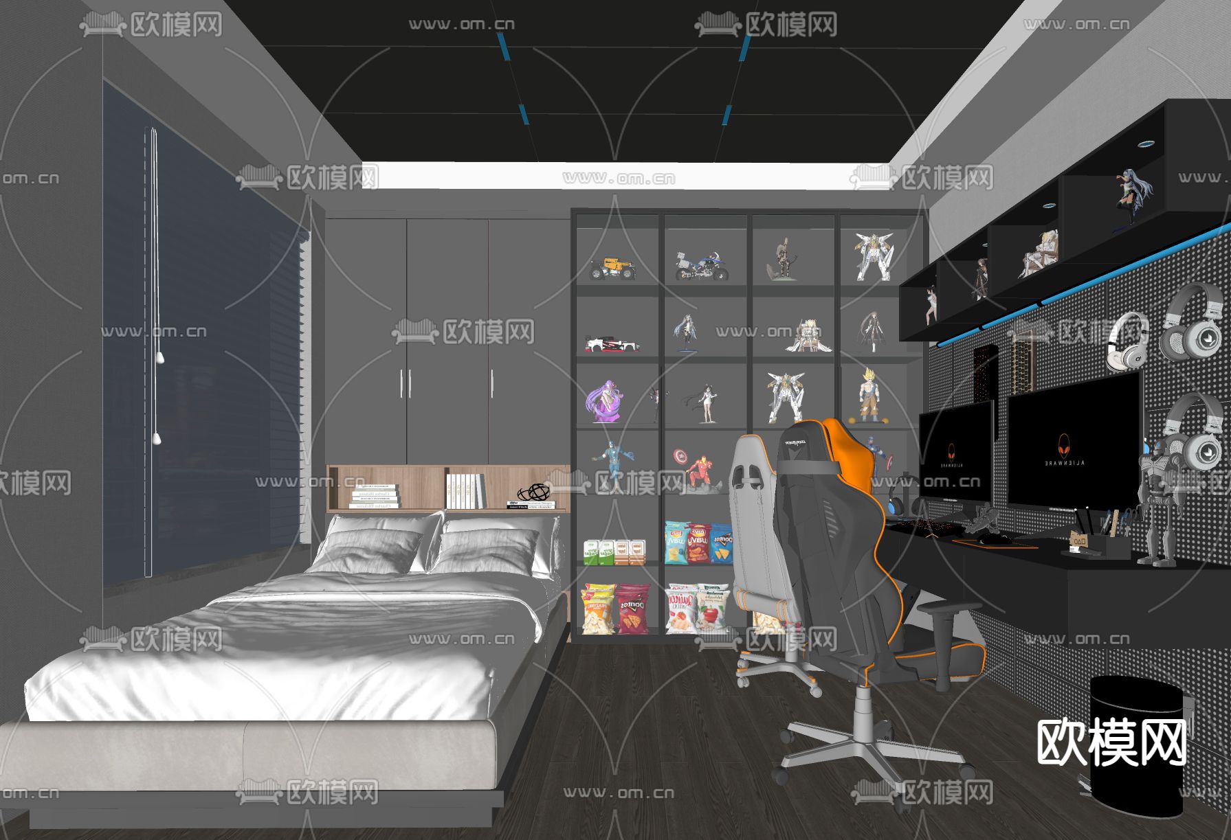 书房 次卧 电竞房su模型下载（渲染图2）
