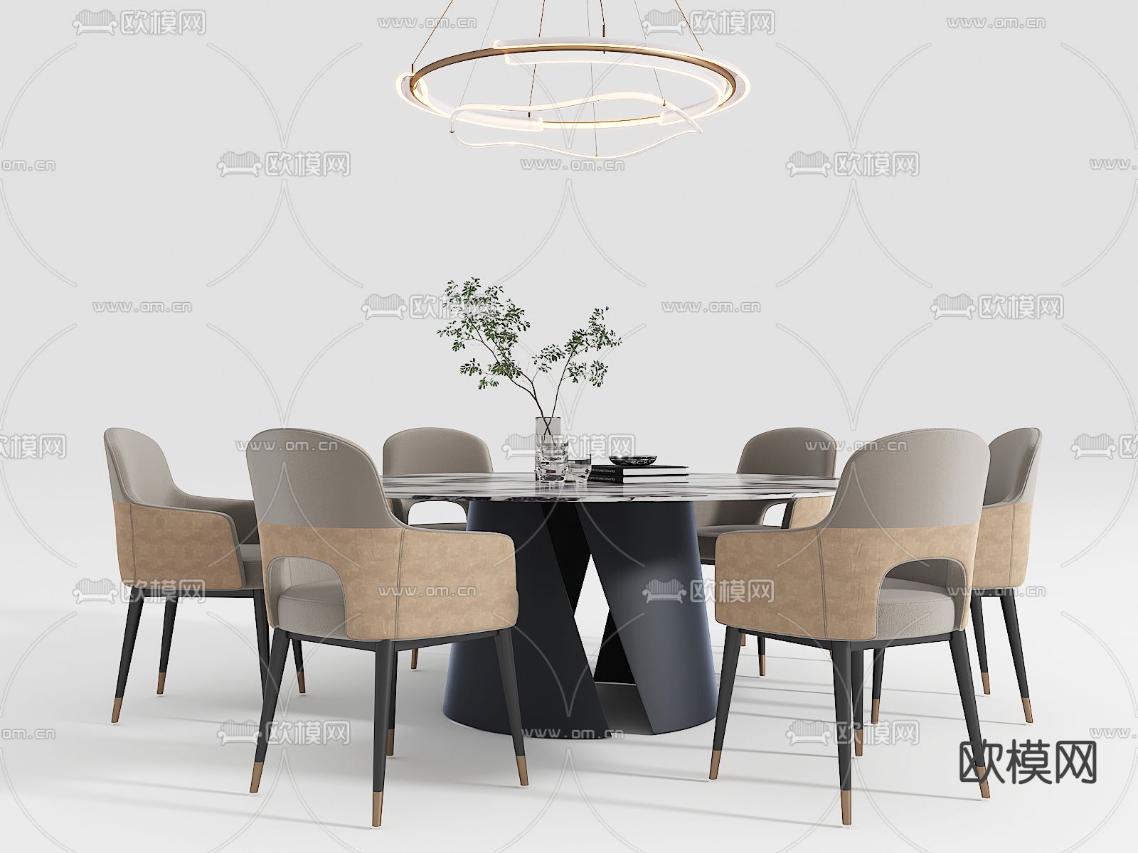 圆形餐桌椅3d模型下载