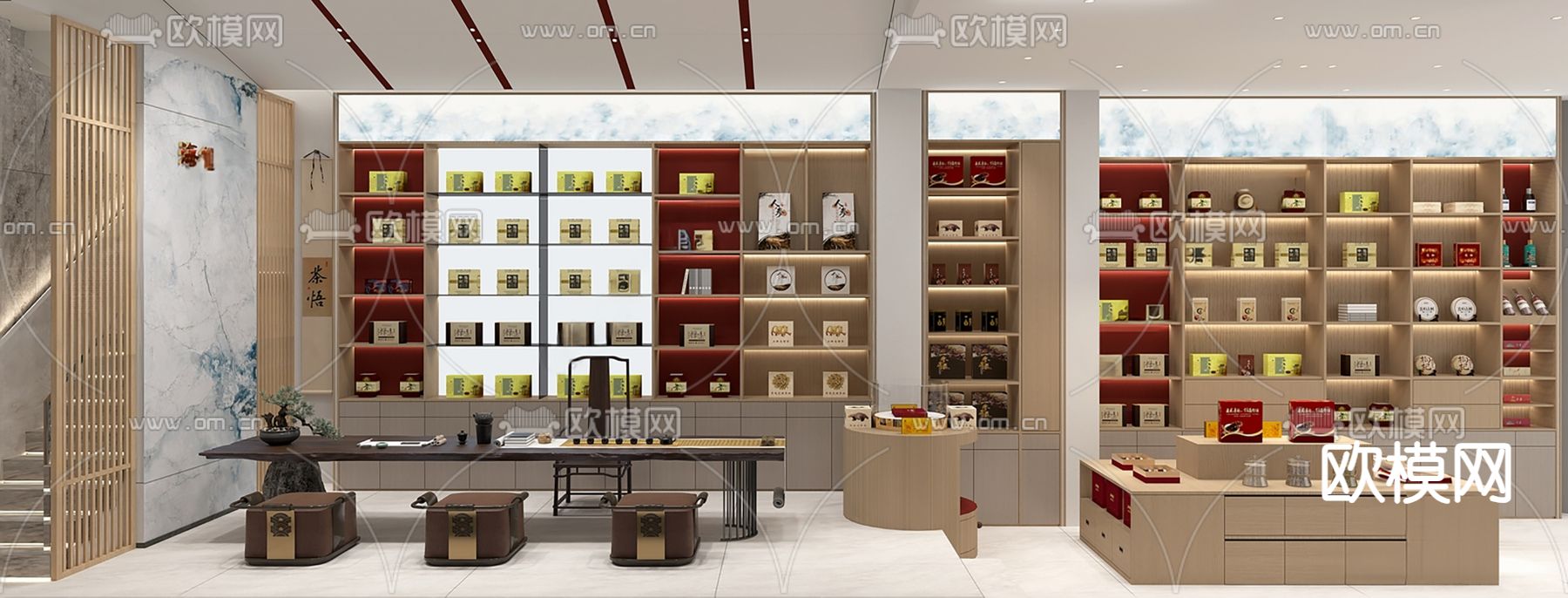 新中式人参补品店su模型