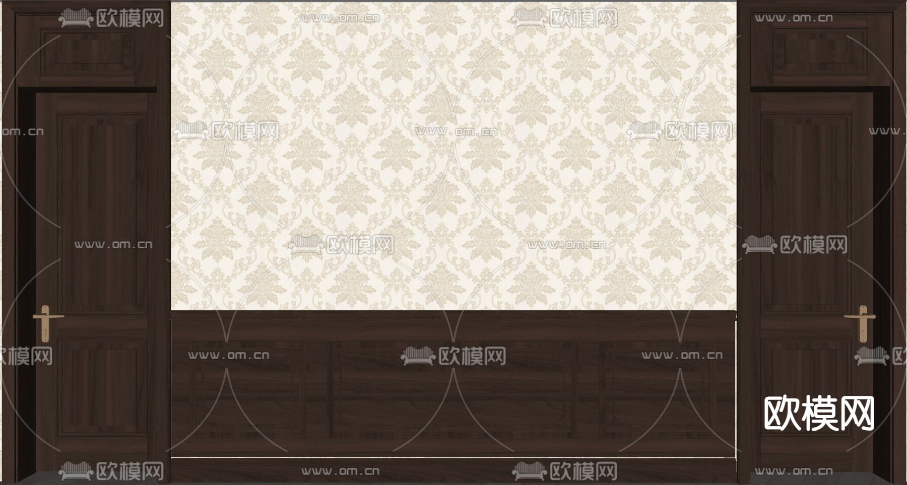 美式护墙板su模型下载（渲染图2）