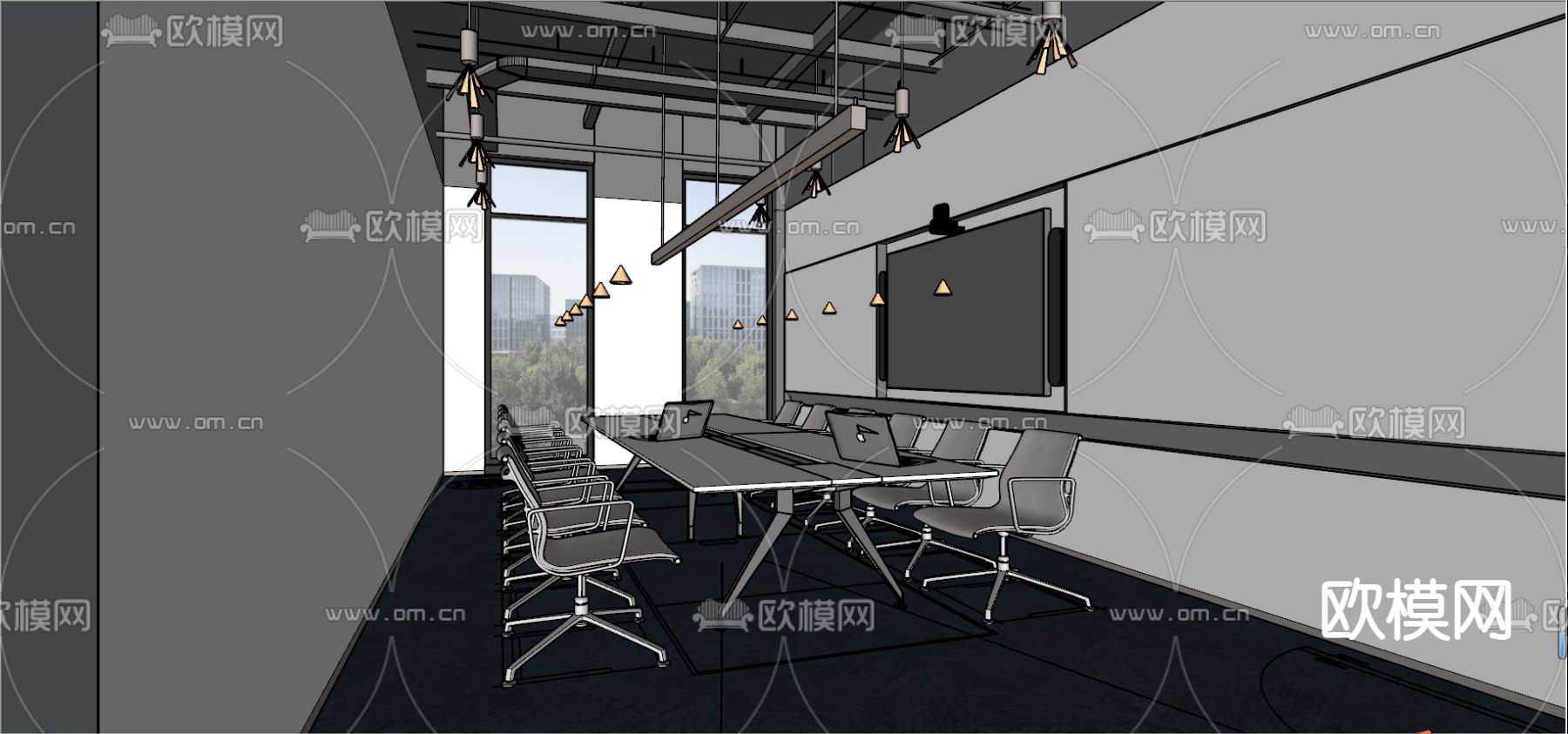 现代会议室su模型