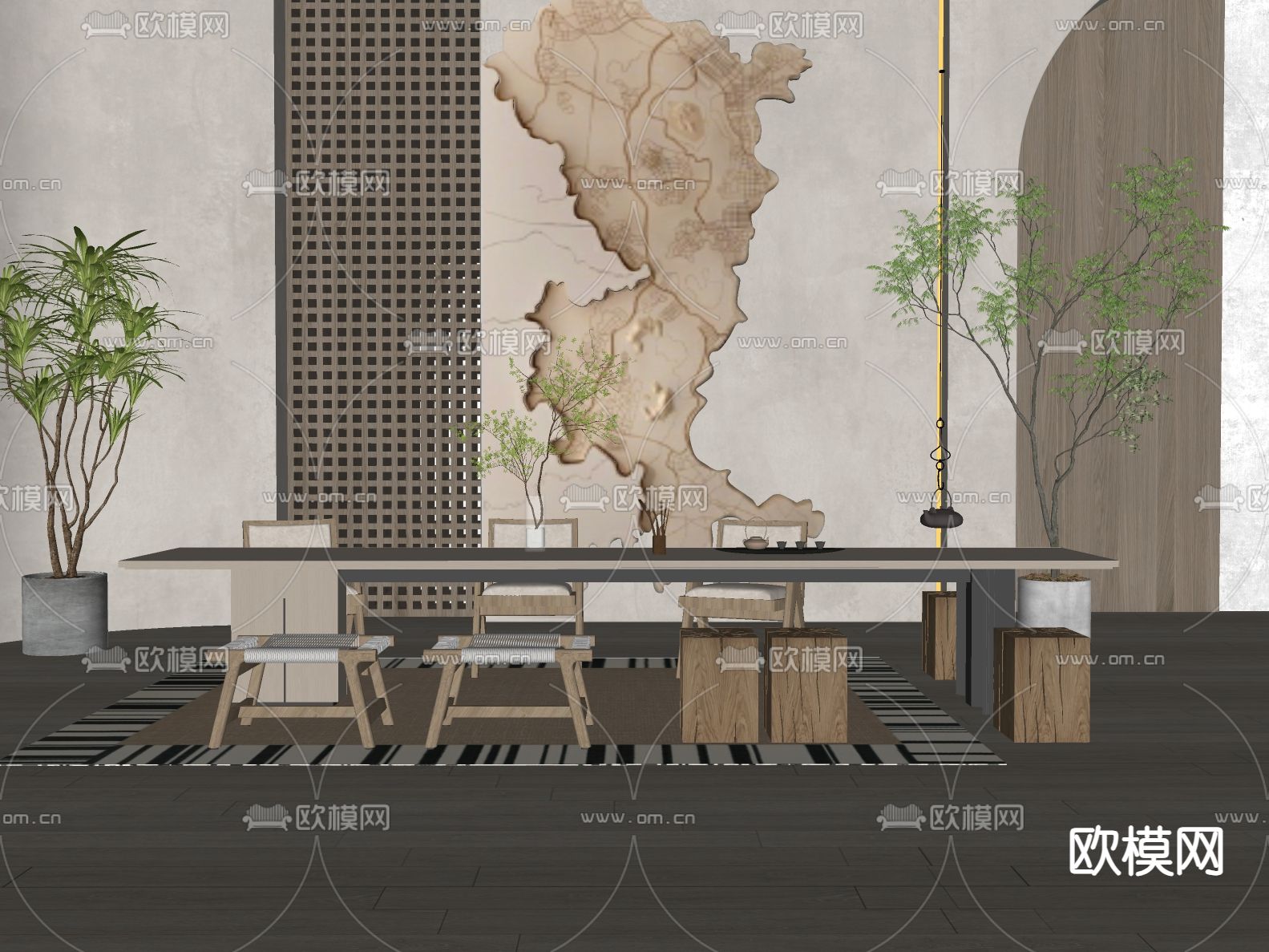 侘寂茶桌 茶台su模型