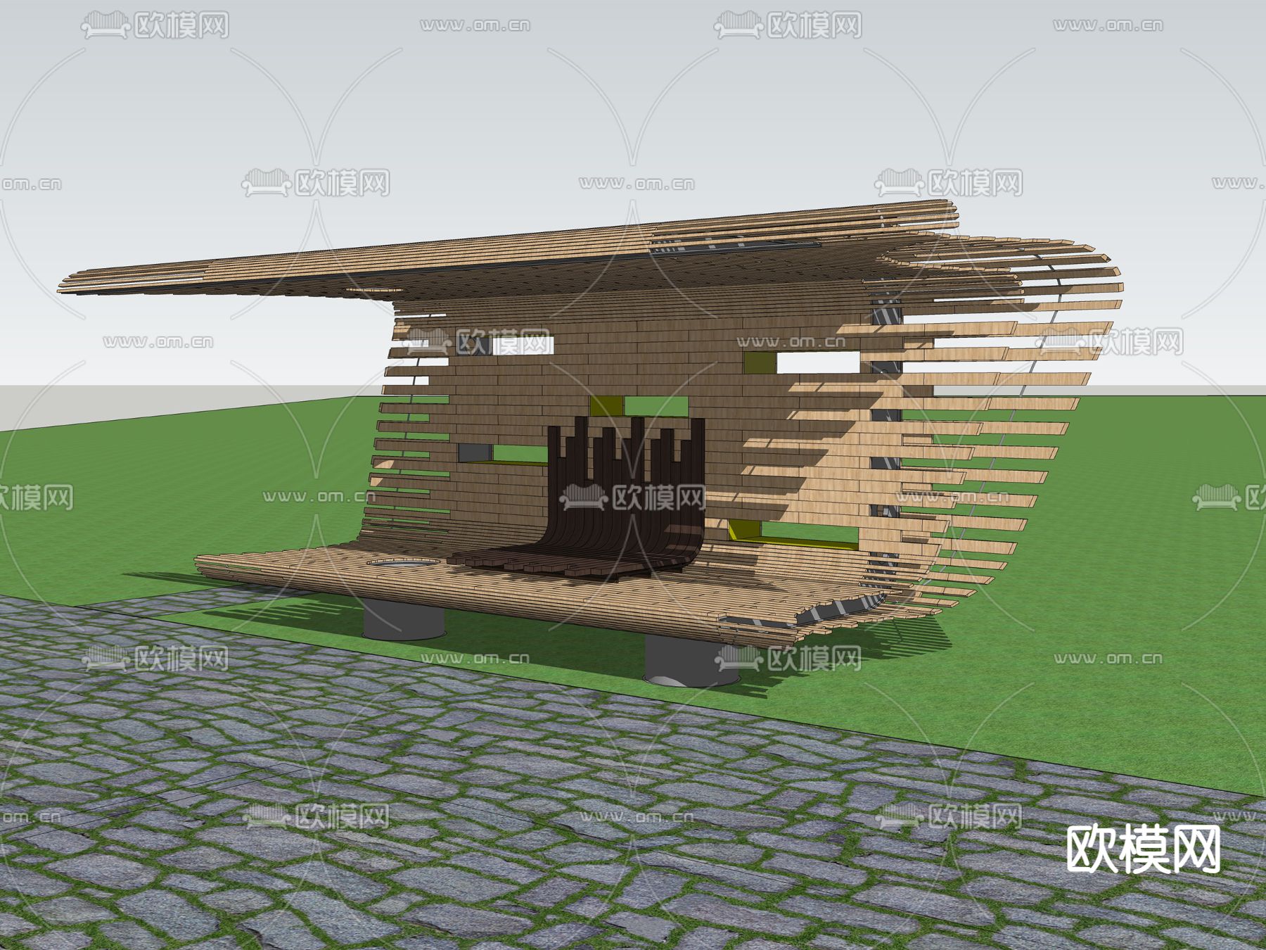 现代户外椅su模型下载（渲染图2）