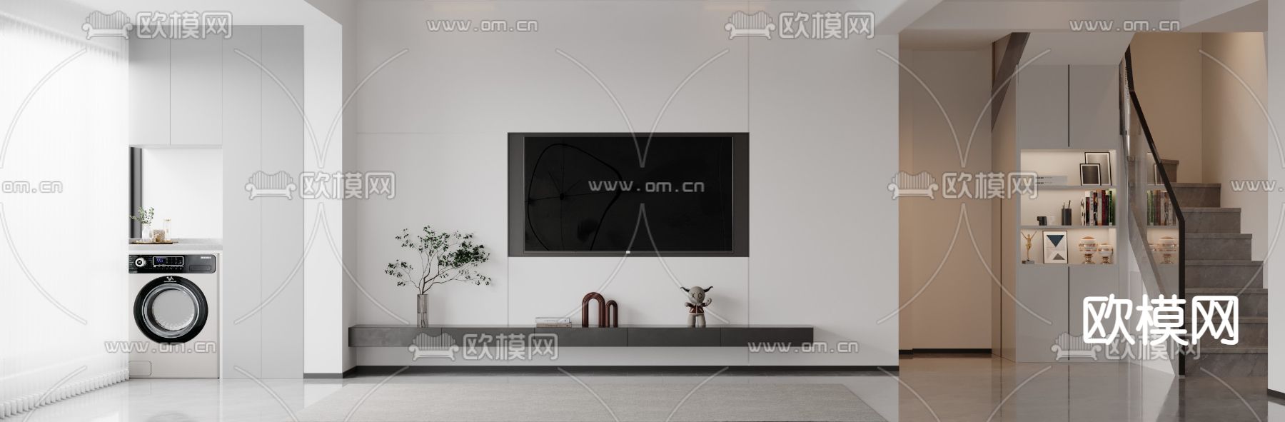 高级灰客厅 餐厅免费3d模型下载（渲染图2）