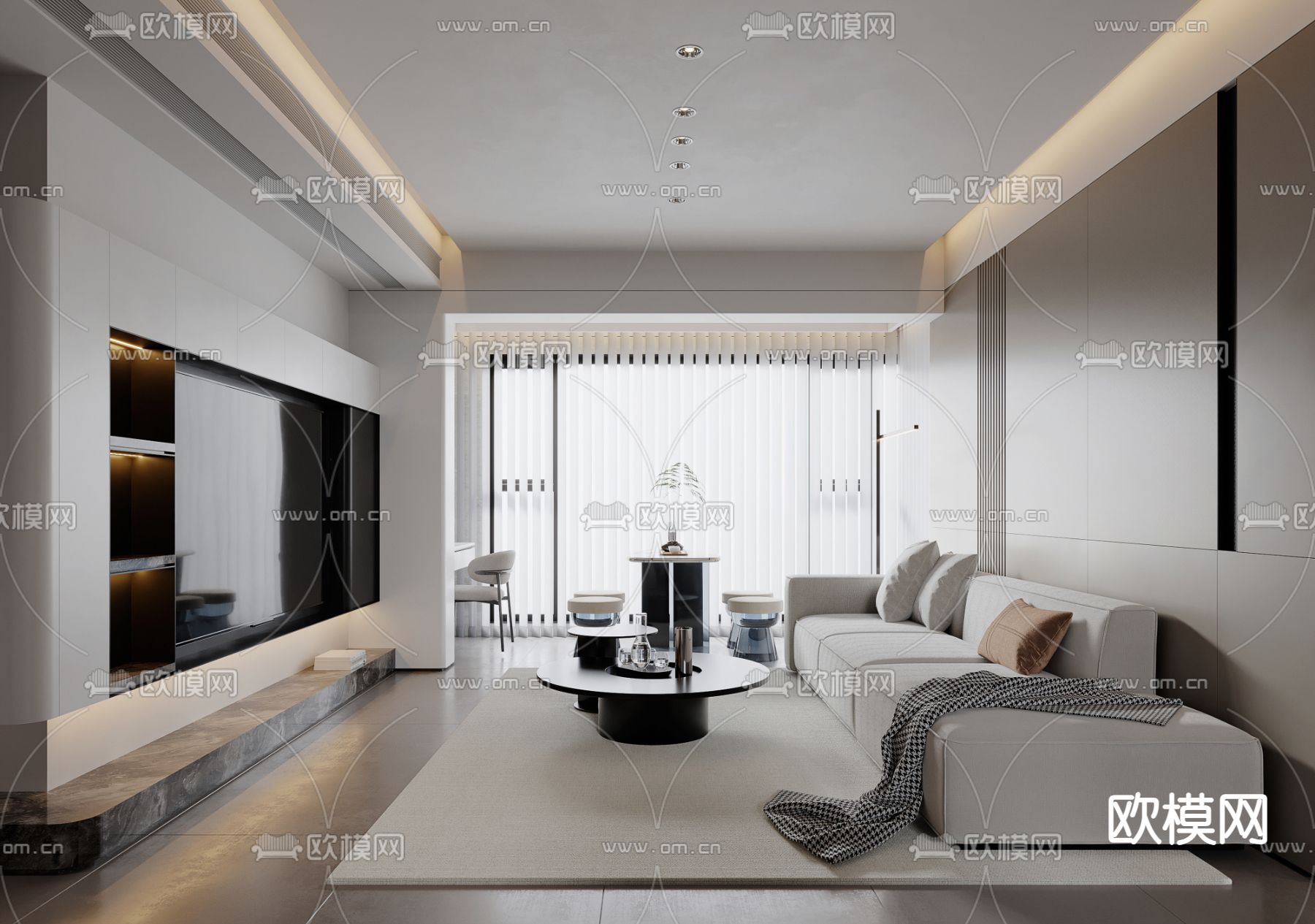 高级灰客餐厅3d模型下载（渲染图1）