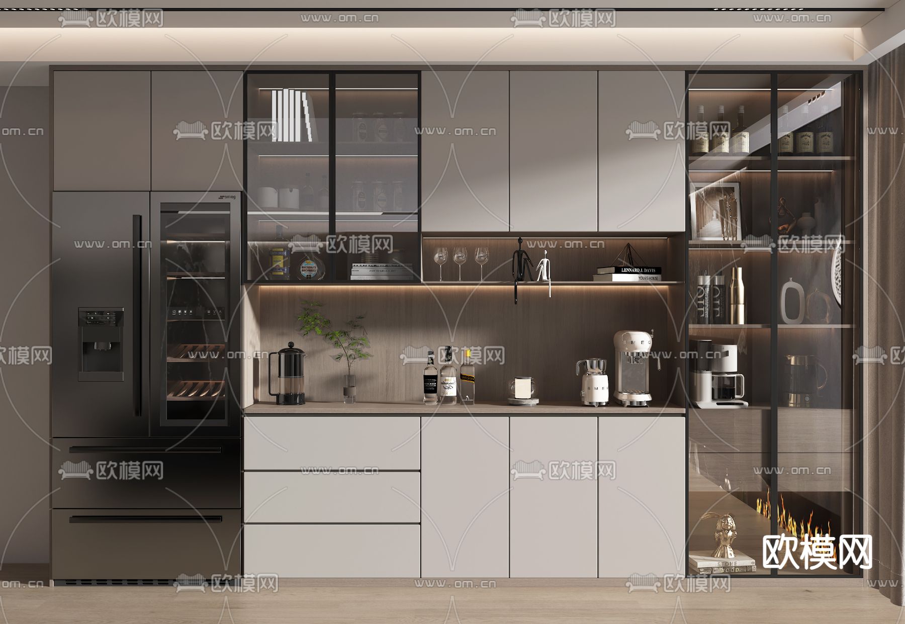 现代酒柜su模型下载（渲染图1）