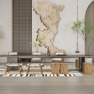  侘寂茶桌 茶台su模型 