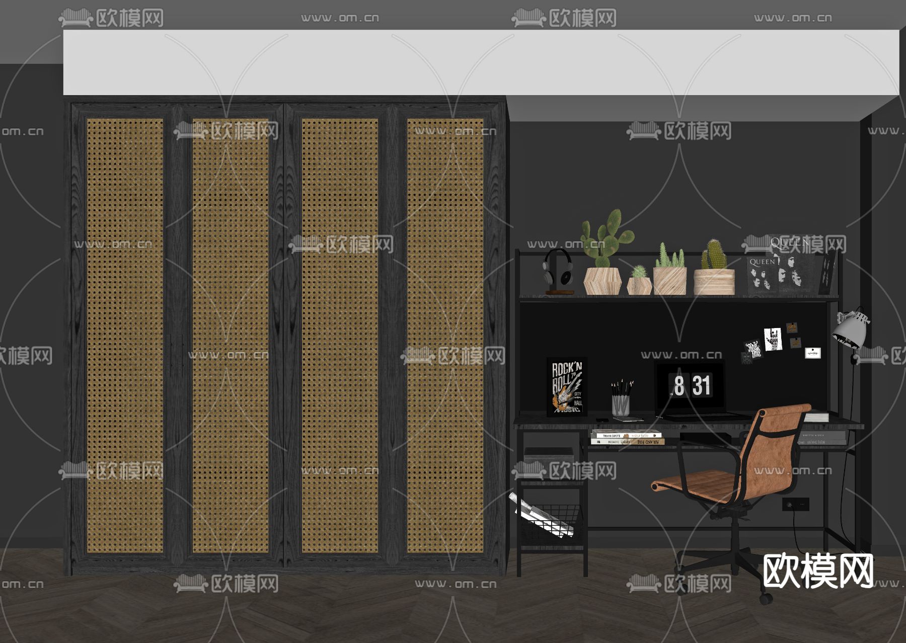 现代书桌椅su模型下载（渲染图2）