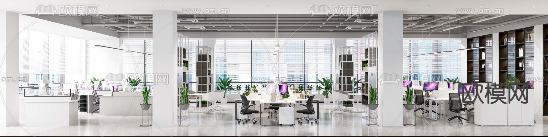 办公室 公共办公区su模型下载（渲染图1）