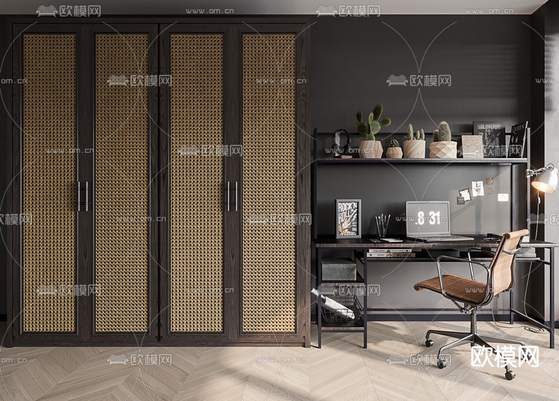 现代书桌椅su模型下载（渲染图1）