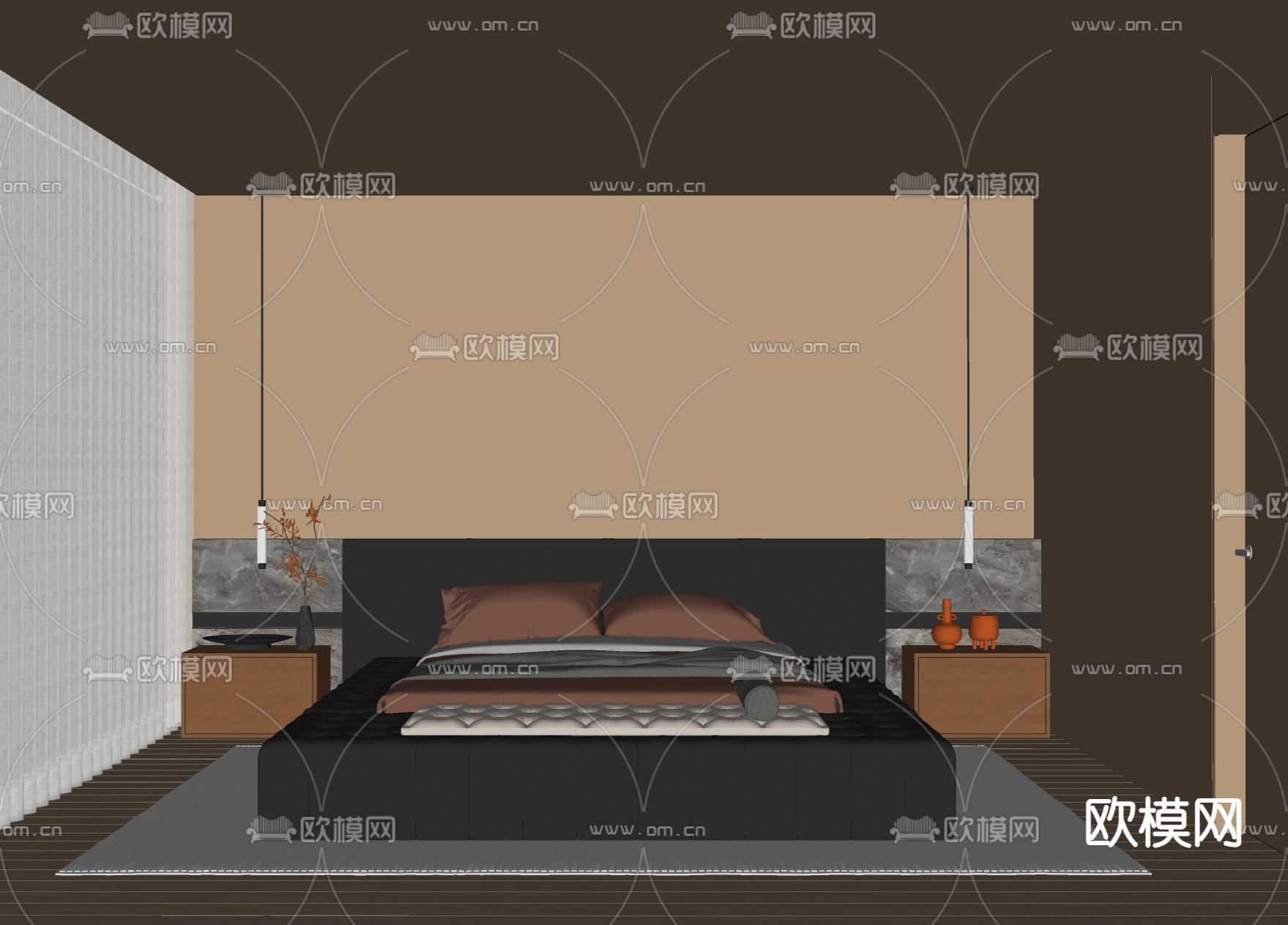 侘寂风卧室 次卧su模型下载（渲染图3）