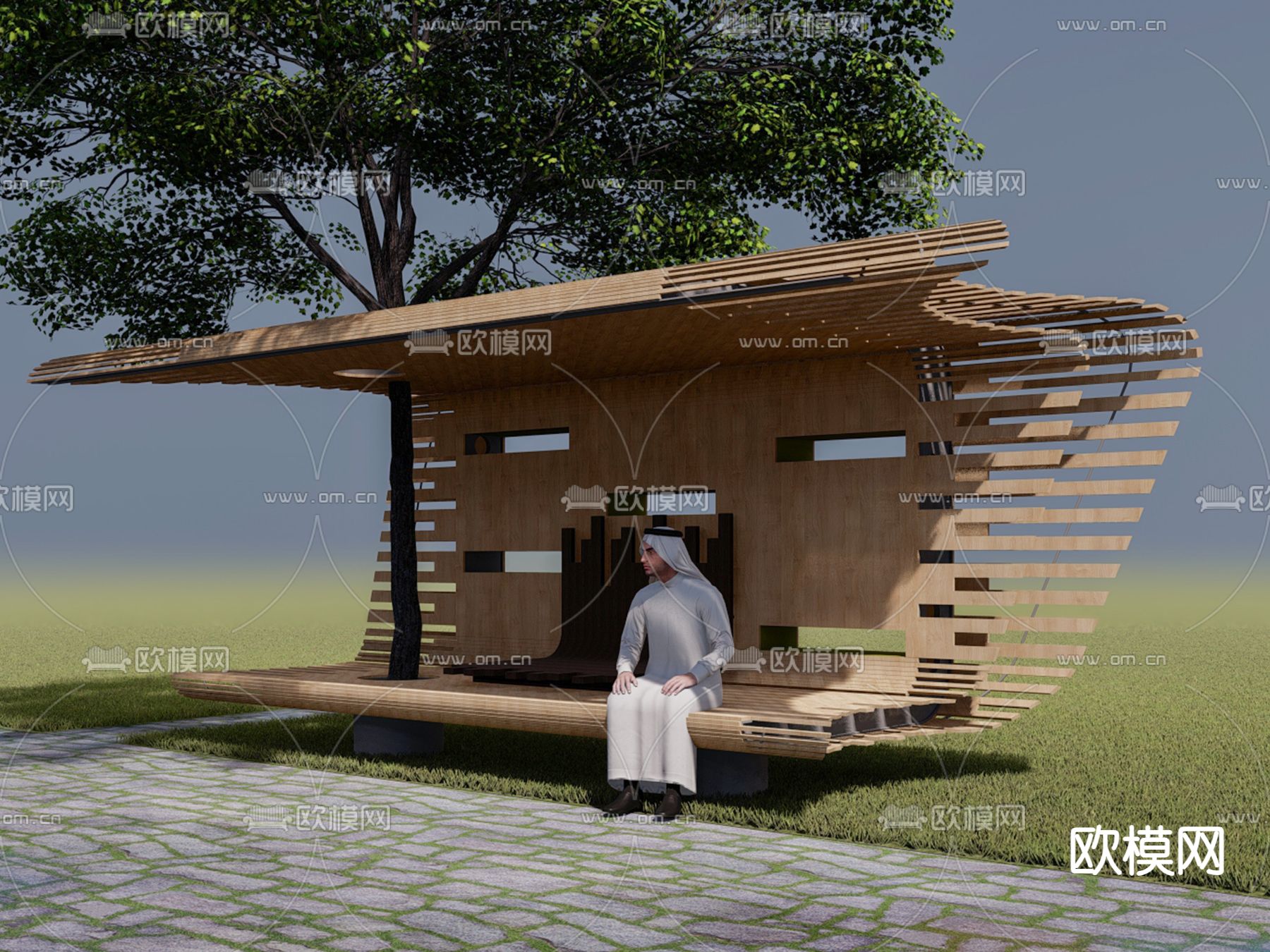 现代户外椅su模型下载（渲染图1）