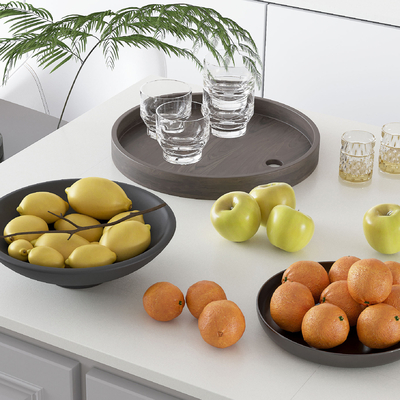  现代水果 果盘su模型 