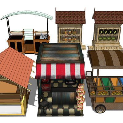  摆摊摊位 商铺su模型 