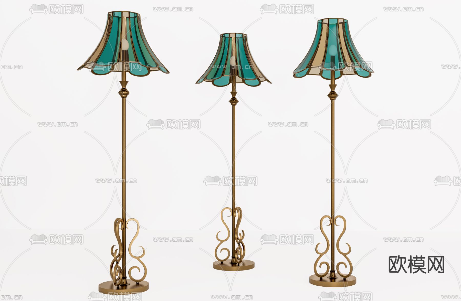 欧式古典落地灯su模型下载（渲染图1）